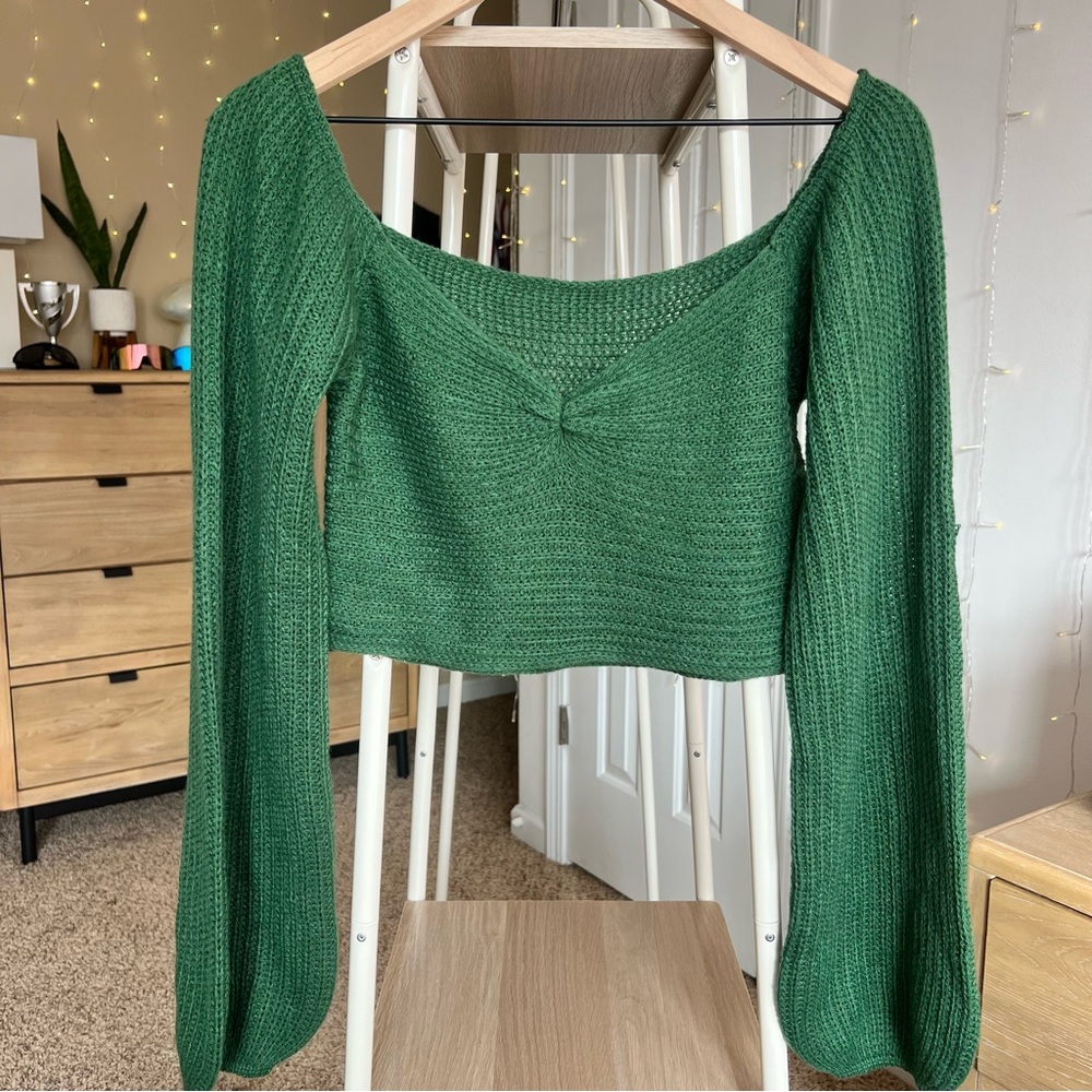SHEIN Forest Green Sweetheart Neck Crop Sweater Size Small